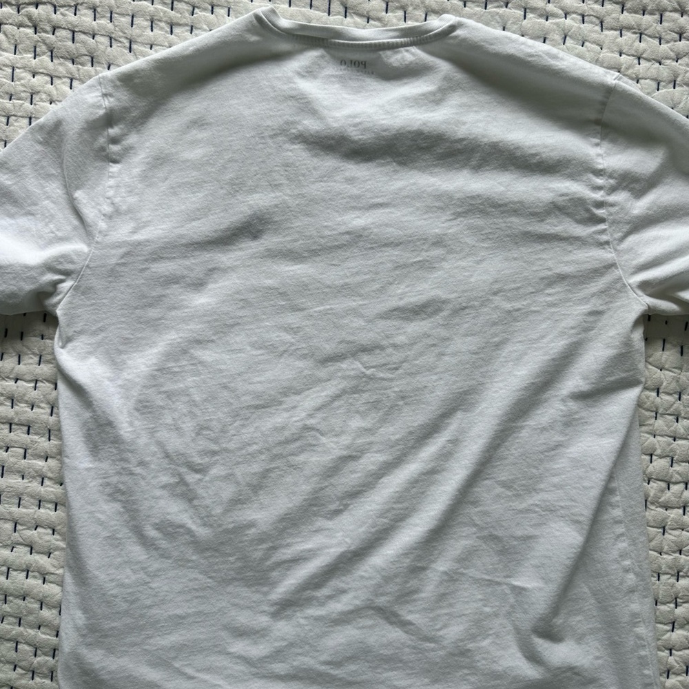 Men’s Large White Ralph Lauren Polo Cotton V Neck Short Sleeve Tee-Shirt - Picture 3 of 5